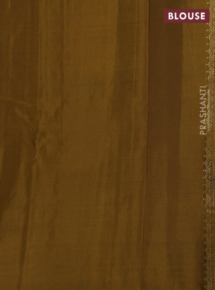 Kanchipuram silk saree pastel brown and dark mustard with zari woven buttas & jute finish in borderless style