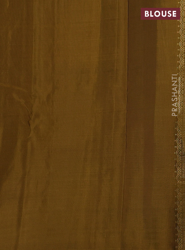 Kanchipuram silk saree pastel brown and dark mustard with zari woven buttas & jute finish in borderless style