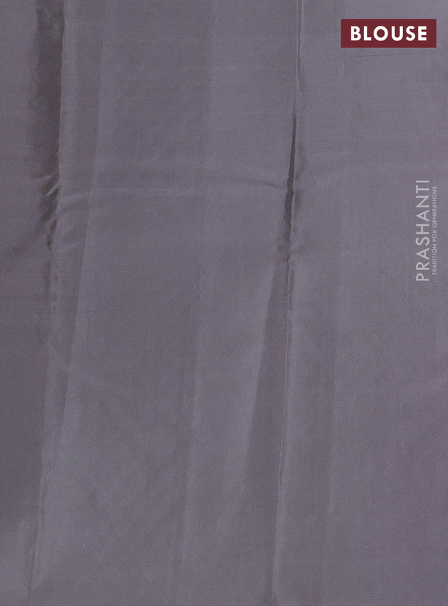 Kanchipuram silk saree purple shade and grey with copper zari woven buttas in borderless style