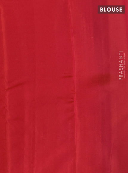 Kanchipuram silk saree deep purple and orange with copper zari woven buttas in borderless style