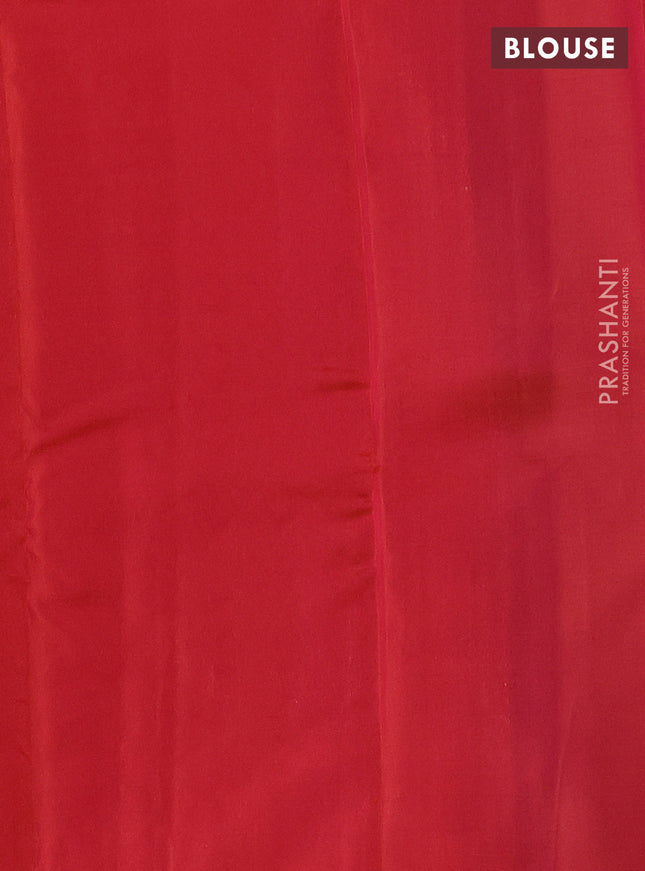 Kanchipuram silk saree deep purple and orange with copper zari woven buttas in borderless style