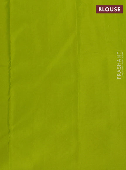 Kanchipuram silk saree black and lime green with copper zari woven buttas in borderless style