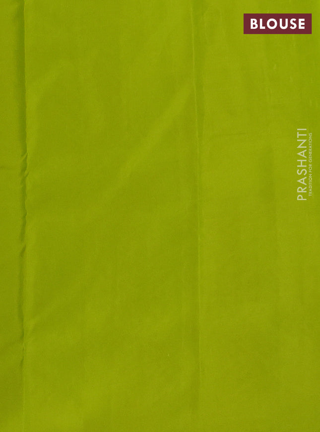 Kanchipuram silk saree black and lime green with copper zari woven buttas in borderless style