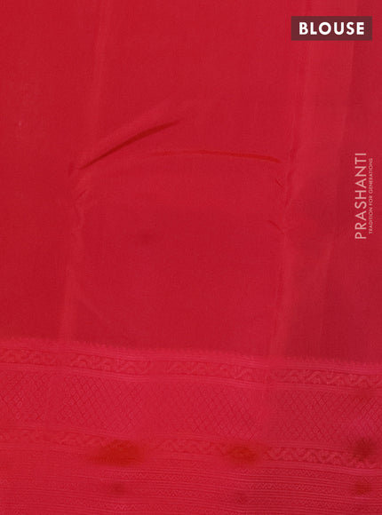 Kanchipuram silk saree bottle green and dual shade of pinkish orange with self emboss & zari buttas in borderless style