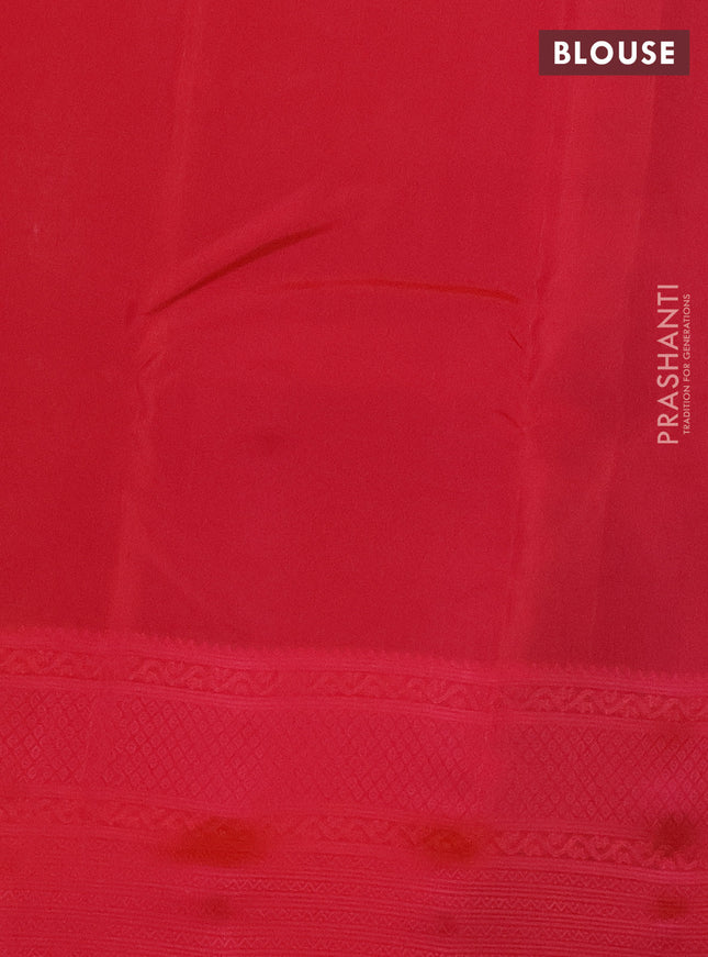 Kanchipuram silk saree bottle green and dual shade of pinkish orange with self emboss & zari buttas in borderless style