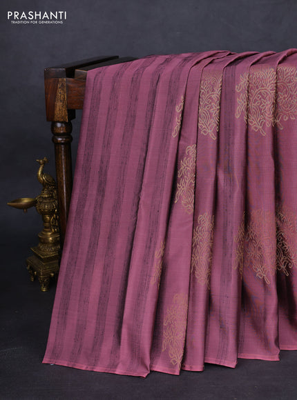 Kanchipuram silk saree mauve pink and wine shade with zari woven buttas & jute finish in borderless style
