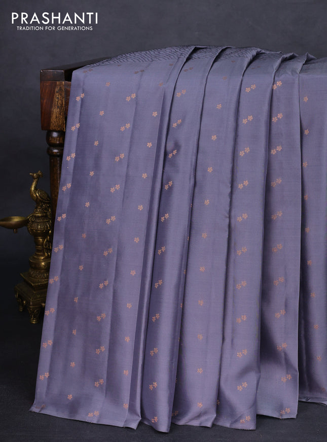 Kanchipuram silk saree grey and teal blue with hlaf & half style in borderless style