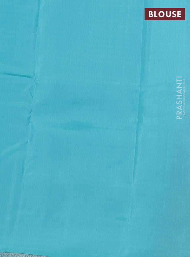 Kanchipuram silk saree grey and teal blue with hlaf & half style in borderless style