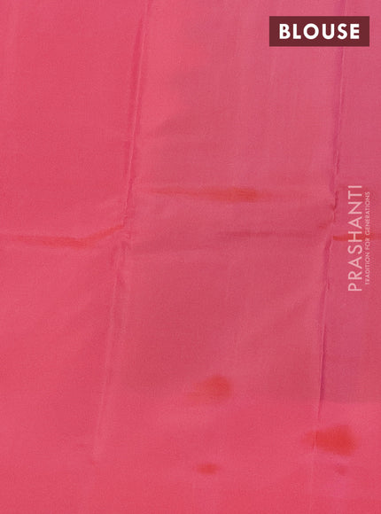 Kanchipuram silk saree dual shade of dark mustard and peach pink with allover copper zari weaves and simple border