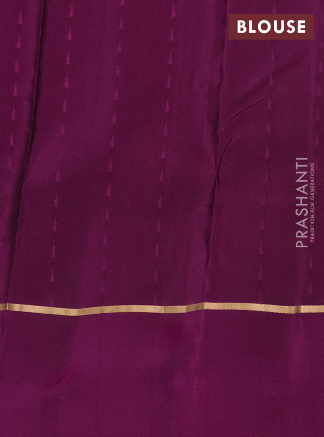 Kanchipuram silk saree pastel green and purple with allover zari woven temple buttas and zari woven simple border
