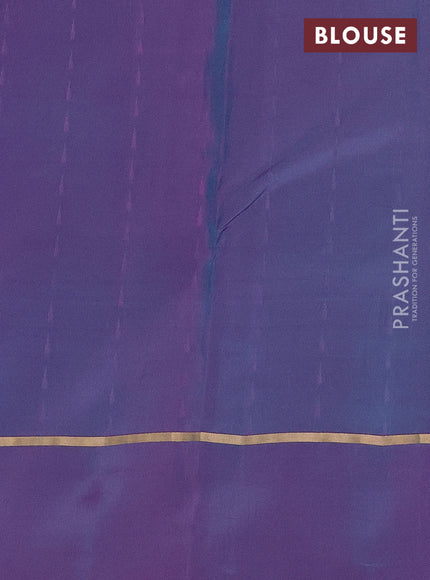 Kanchipuram silk saree teal blue and dual shade of purple with allover zari woven temple buttas and zari woven simple border