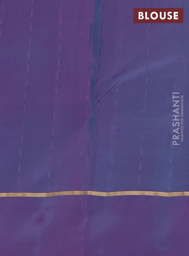 Kanchipuram silk saree teal blue and dual shade of purple with allover zari woven temple buttas and zari woven simple border