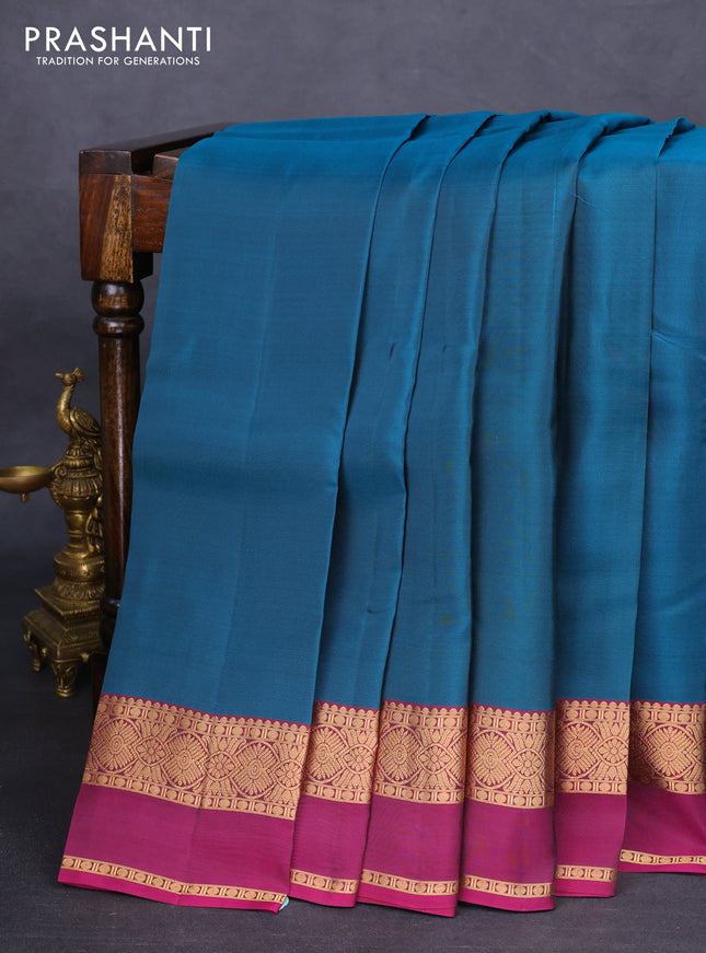 Kanchipuram silk saree peacock green and magenta pink with zari woven buttas and rettapet zari woven border
