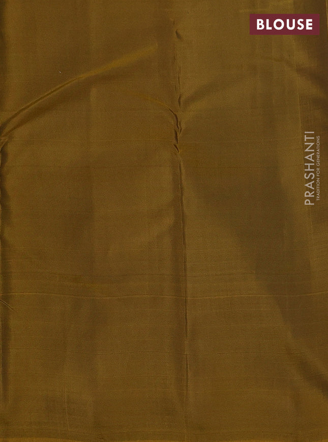 Kanchipuram silk saree dark green and mustard shade with zari woven buttas and self emboss border