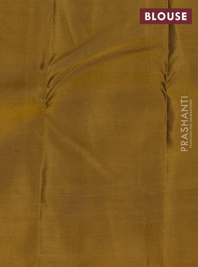 Kanchipuram silk saree peacock green and mustard shade with zari woven buttas and self emboss border