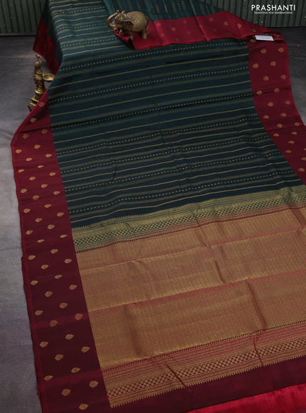 Kanchipuram silk saree green and maroon with allover zari weaves and zari woven butta border