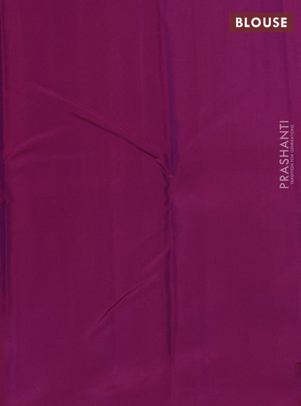 Kanchipuram silk saree dual shade of blue and magenta pink with allover zari weaves and zari woven butta border