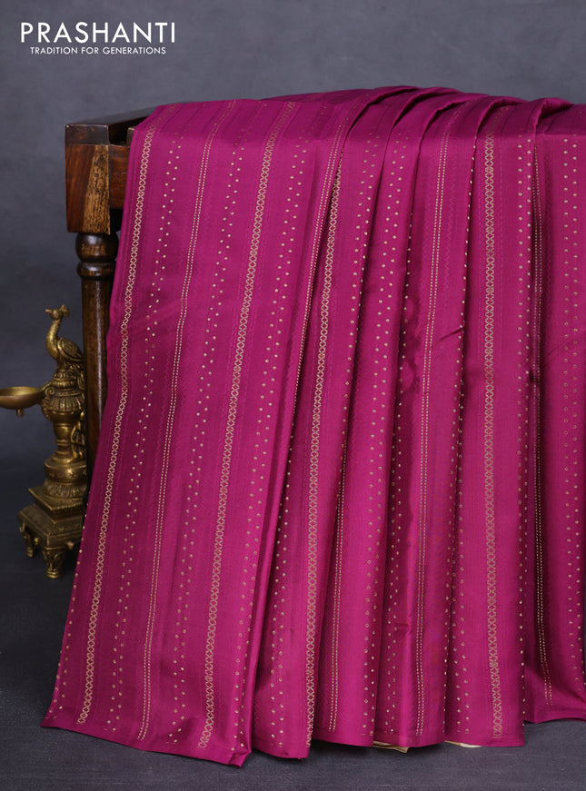 Kanchipuram silk saree wine shade and beige with allover zari weaves & self emboss in borderless style