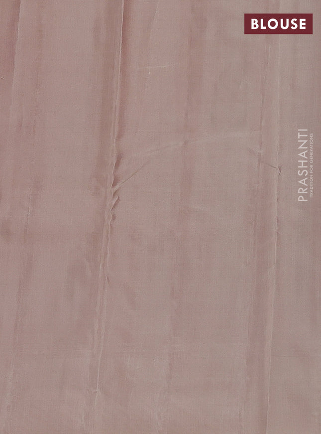 Kanchipuram silk saree dual shade of pinkish orange and beige with allover zari weaves & self emboss in borderless style