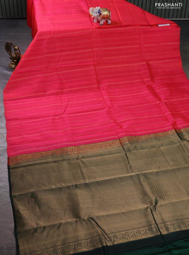 Kanchipuram silk saree dual shade of pink and green with allover zari weaves in borderless style
