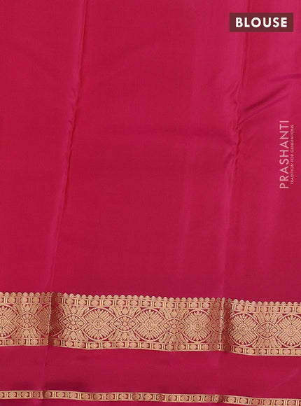 Kanchipuram silk saree mustard shade and pink with plain body and rettapet zari woven border