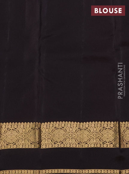 Kanchipuram silk saree grey and brown with plain body and rettapet zari woven border