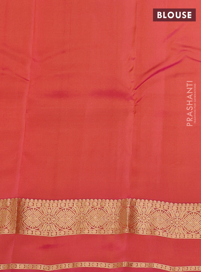 Kanchipuram silk saree mango yellow and dual shade of pink with plain body and rettapet zari woven border