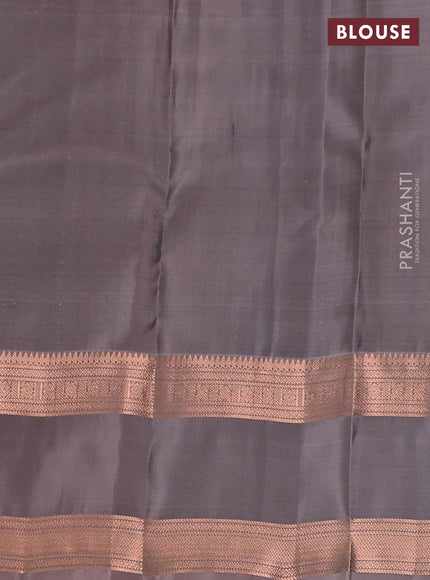 Kanchipuram silk saree bottle green and grey with copper zari woven buttas and rettapet copper zari woven border