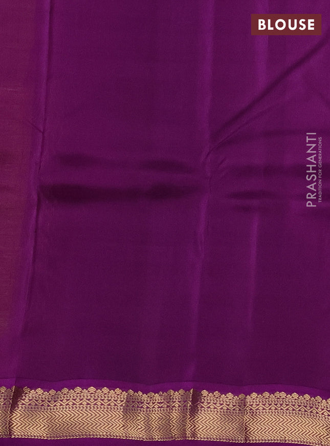 Kanchipuram silk saree lime yellow and purple with zari woven buttas and zari woven korvai border