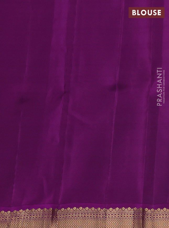 Kanchipuram silk saree parrot green and purple with zari woven buttas and zari woven korvai border