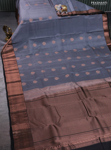 Kanchipuram silk saree grey and black with copper zari woven buttas and copper zari woven border