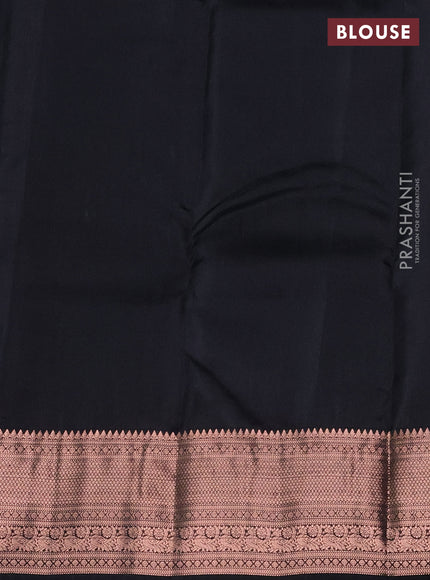 Kanchipuram silk saree deep violet and black with copper zari woven buttas and copper zari woven border