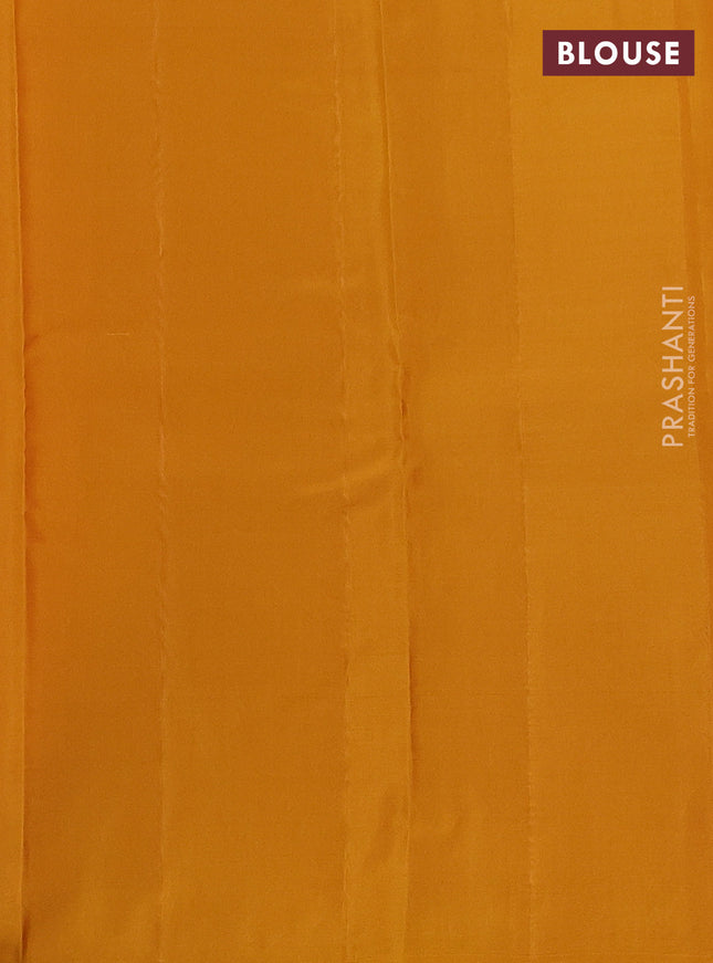 Kanchipuram silk saree pink and mustard yellow with allover zari weaves in borderless style