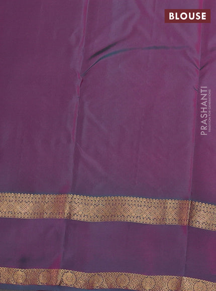 Kanchipuram silk saree pink and dual shade of teal green with plain body and rettapet zari woven border