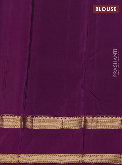 Kanchipuram silk saree grey and purple with plain body and rettapet zari woven border