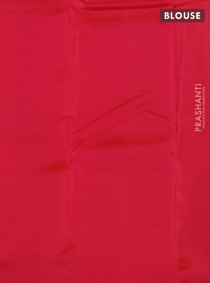 Kanchipuram silk saree dark bottle green and dual shade of pinkish orange with allover self emboss and zari butta border