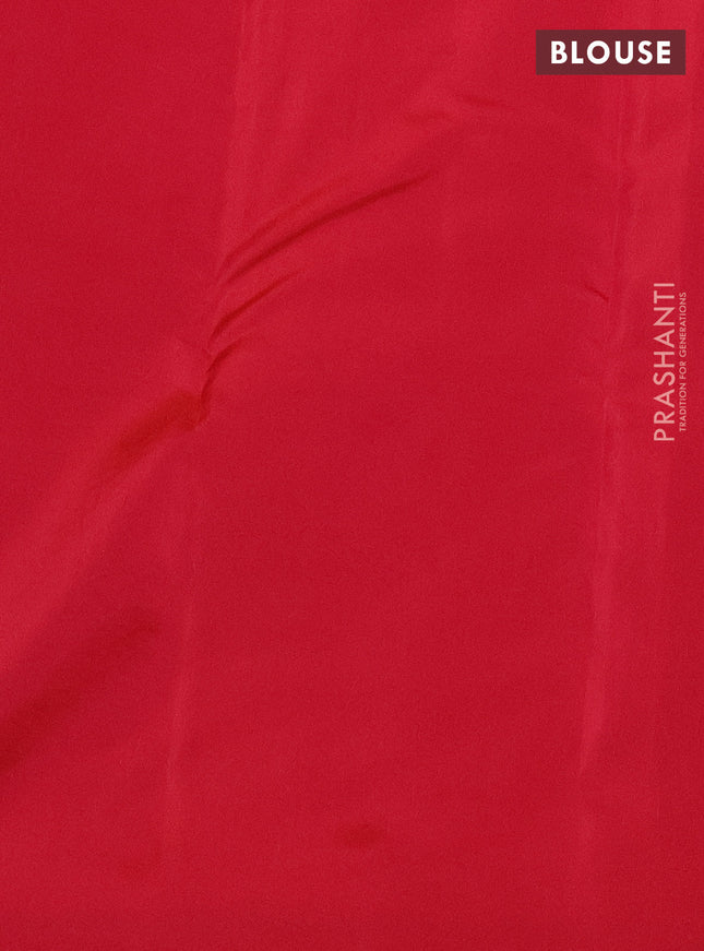 Kanchipuram silk saree teal blue and dual shade of pinkish orange with allover self emboss and zari butta border