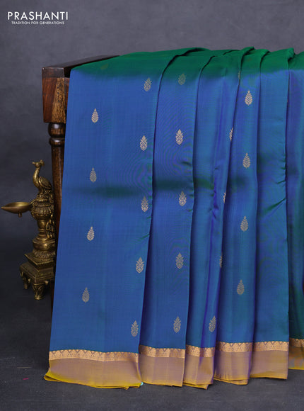 Kanchipuram silk saree dual shade of green and mehendi green with zari woven buttas and zari woven simple border