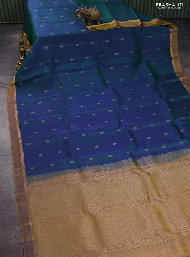 Kanchipuram silk saree dual shade of green and mehendi green with zari woven buttas and zari woven simple border
