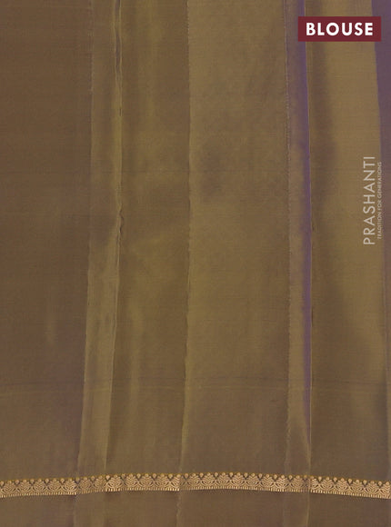 Kanchipuram silk saree dual shade of green and mehendi green with zari woven buttas and zari woven simple border