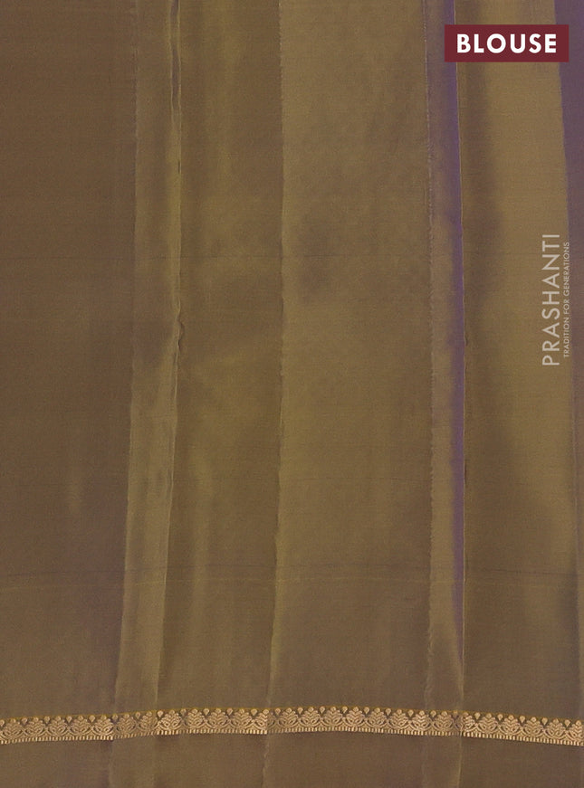 Kanchipuram silk saree dual shade of green and mehendi green with zari woven buttas and zari woven simple border