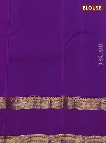 Kanchipuram silk saree cs blue and purple with plain body and rettapet zari woven border