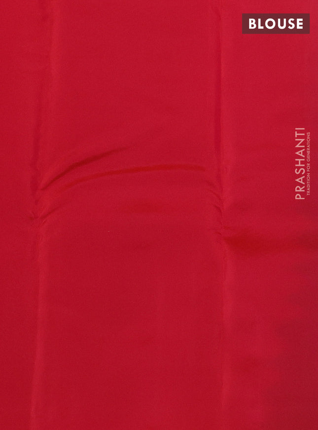 Kanchipuram silk saree teal blue and red with allover self emboss and zari butta border