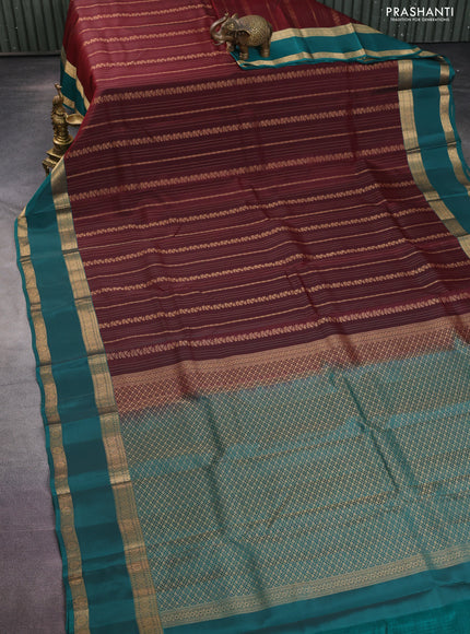 Kanchipuram silk saree deep maroon and teal green with allover zari weaves and rettapet zari woven border