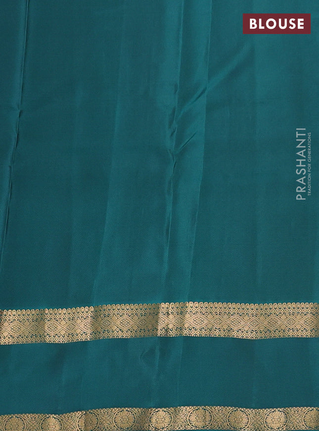 Kanchipuram silk saree deep maroon and teal green with allover zari weaves and rettapet zari woven border