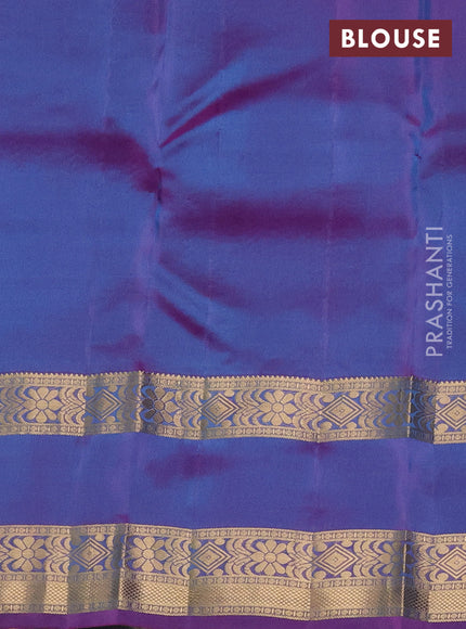 Kanchipuram silk saree cs blue and dual shade of purple with palin body and rettapet zari woven border