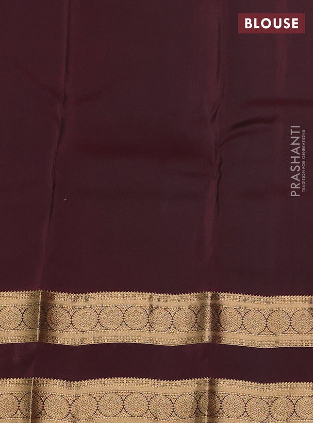 Kanchipuram silk saree cs blue and deep maroon with palin body and rettapet zari woven border