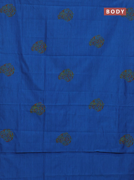 Semi silk cotton saree cs blue and light green with butta prints in borderless style