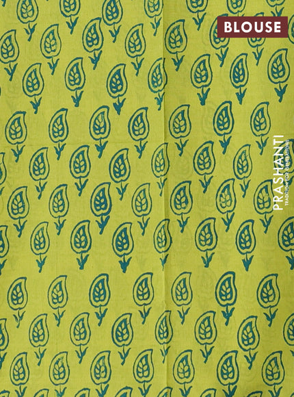 Semi silk cotton saree cs blue and light green with butta prints in borderless style