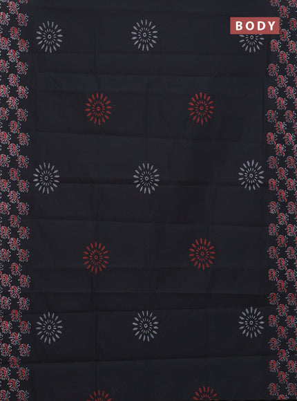 Semi silk cotton saree black and grey with butta prints and printed border